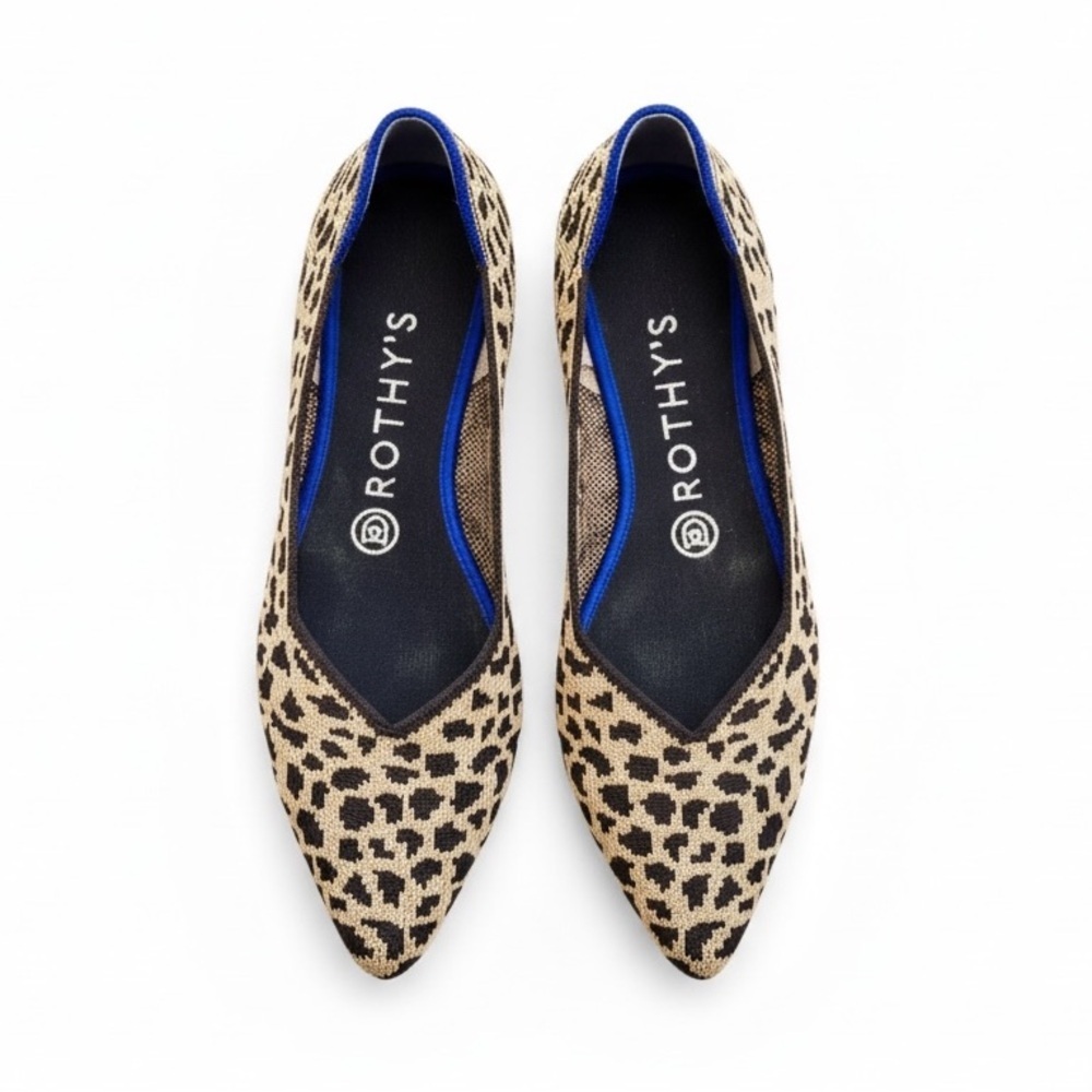 Rothy's Flat Pointy Leopard Print Black & Tan Flats Shoes 7.5